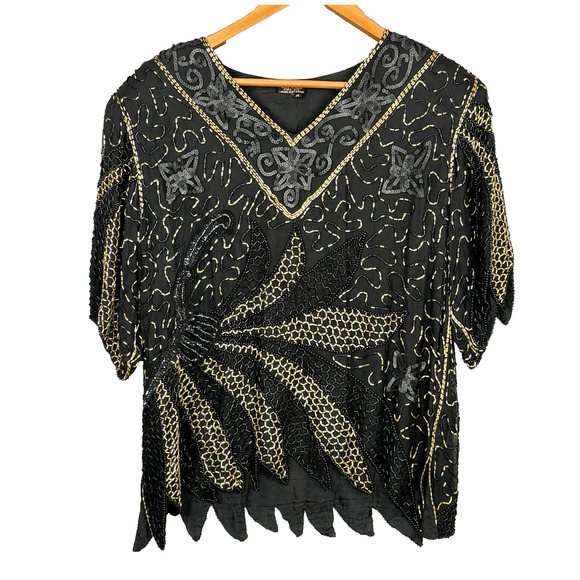 Vintage Mark John II Intricate Beaded Silk Top Size M Sequins Cocktail Party NYE - Picture 1 of 10